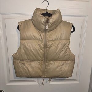 Tan Cropped Puffer Vest